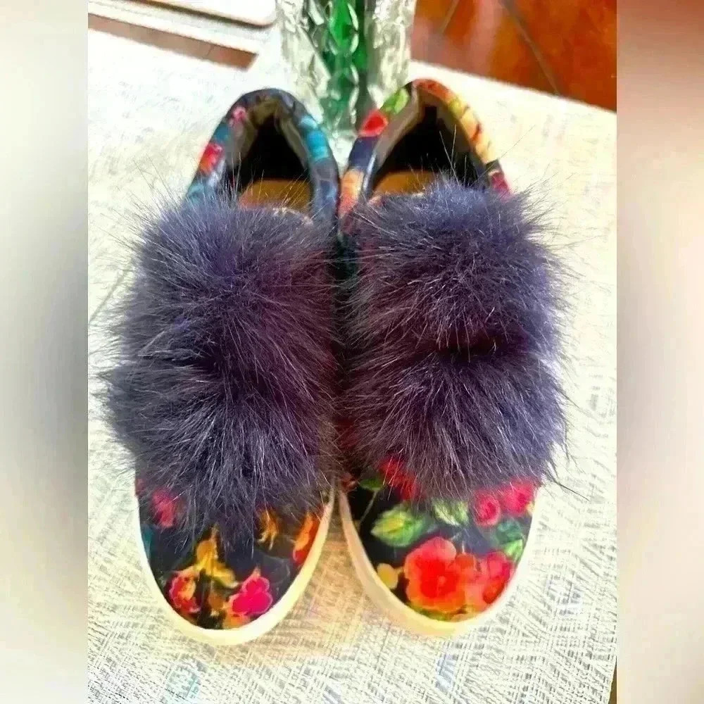 Sam Edelman Leya Pom Pom Platform Slip on Sneakers Floral Multicolor Size 7.5M